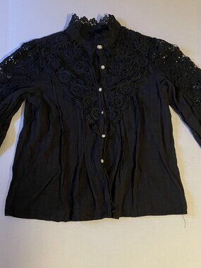 Boutique Black Lace Yoke Blouse XL